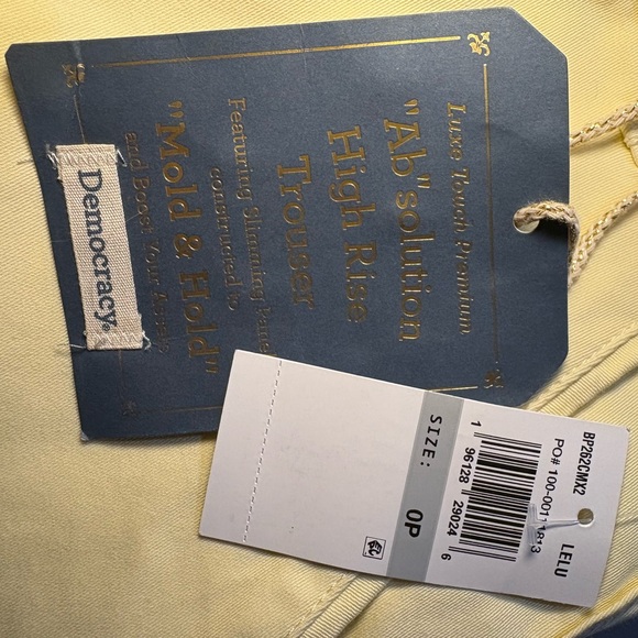 NWT Democracy Women’s Butter Yellow High Rise Trousers with AB Solution Stretch - Picture 3 of 7